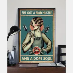 Hair Stylist Poster She Got A Mad Hustle And A Dope Soul Vintage Room Home Decor Wall Art Gifts Idea