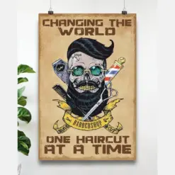 Haircut Canvas Prints Barber Changing The World One Haircut At A Time Wall Art Gifts Vintage Home Wall Decor Canvas