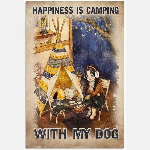 Happiness Is Camping With My Dog Pet Quote Baby Girl Fade Painting Adventure Picnic Hobby