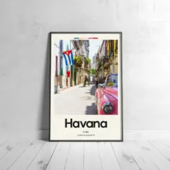 Havana Street Poster - Oil Painting Technique | North American Wall Art | & Printed Travel Prints | Animalistic Home Decor