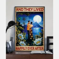 Hawaii Couple Poster And She Lived Happily Ever After Vintage Room Home Decor Wall Art Canvas