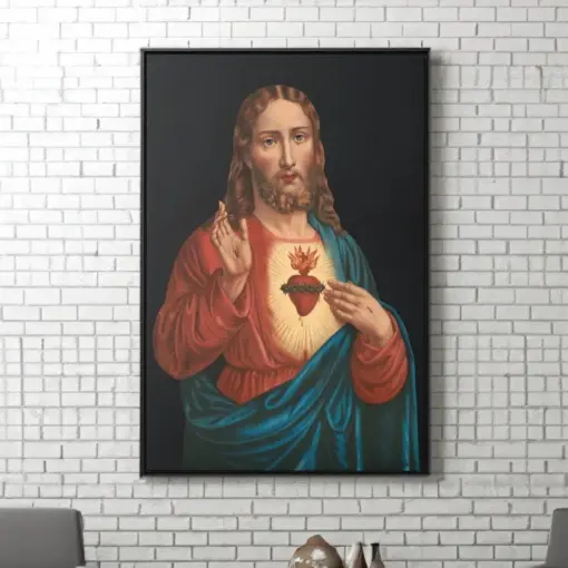Heart Of Jesus Canvas Wall Art Reproduction Vintage Catholic Poster Religious Print Framed