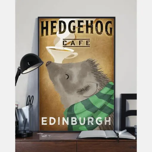 Hedgehogs Coffee Poster Hedgehog Cafe Edinburgh Vintage Room Home Decor Wall Art Gifts Idea