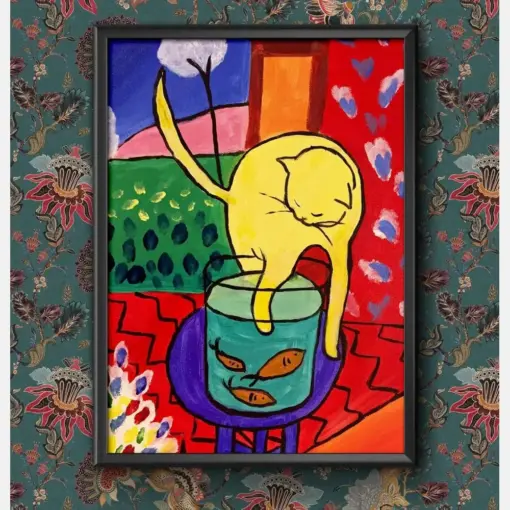 Henri Matinee Cat With Red Fish's Frances Reproduction Vintage Vintage Wall Art Poster A And A Size Print Framed Or Framed