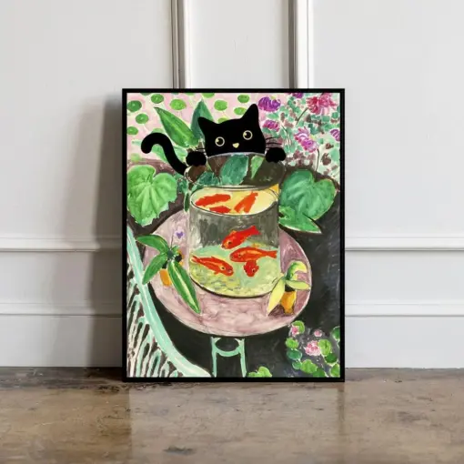 Henri Matinee Gold Fish With Black Cat Poster Henri Matinee Wall Art Matinee Exhibition Print Birthday Gift Famous Painting With Cat