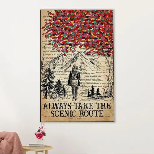 Hiking Canvas Wall Art Prints | Girl Takes The Scenic Route | Home Décor Gift For Hiker