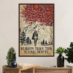 Hiking Poster Prints | Girl Takes The Scenic Route | Wall Art Gift For Hiker