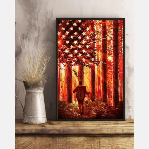 Hiking Usa Flag Forest Canvas Prints Vintage Wall Art Gifts Vintage Home Wall Decor Canvas