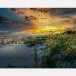 Hilton Head Beach Sunset Vibrant Colors Breath Taking Scene Canvas Wall Decor