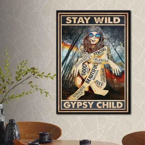 Hippie Girl Stay Wild Gypsy Child Poster Hippie Poster Hippie Girl Poster Flower Children Hippie Gift Vintage Poster Wall Art