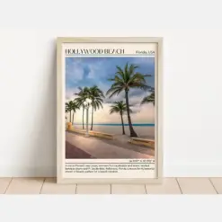 Hollywood Beach Wall Canvas Hollywood Beach Framed Poster Wall Decor Florida Usa Vintage Coastal Painting Summer Beach Scene Wall Art