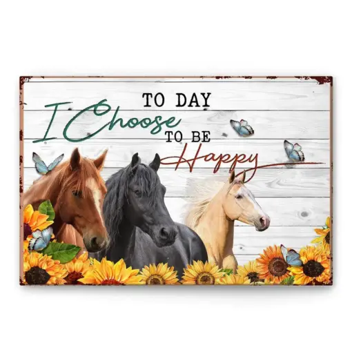 Horse Poster & Canvas, To Day I Choose To Be Happy - Inspirational Sunflower Animal Wall Art, Home Decor For Horse Lover, Horse Owner