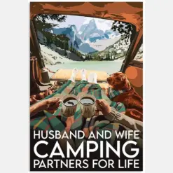 Husband And Wife Camping Partner For Life Proud Love Quote Saying Dog Pet Drink Coffee Campsite