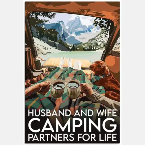 Husband And Wife Camping Partner For Life Proud Love Quote Saying Dog Pet Drink Coffee Campsite