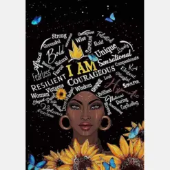 I Am Courageous Resilient Strong Unique Crown Black Woman Vintage Sunflower Illustration