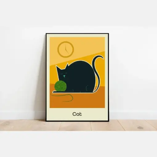 I For Cat Animal Alphabet Print Retro Illustration Animals Stand - Children's Poster Nursery Print