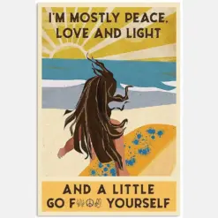 Im Almost Peace Love Light Little Go Fck Yourself Slay Quote Surfing Girl On Beach Vintage