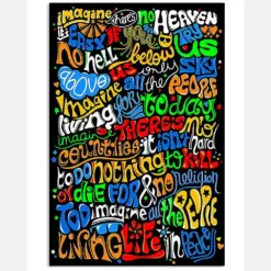 Imagine All The People Living Life In Peace Canvas Prints Colorful Typography Wall Art Gifts Vintage Home Wall Decor Canvas