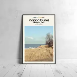 Indiana Dunes Poster - Oil Painting Technique | Usa National Park Wall Art | & Printed Travel Prints | Animalistic Home Decor