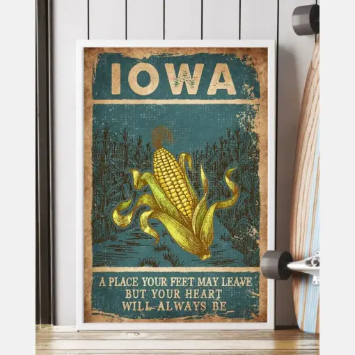 Iowa Poster Feet Leave Heart Always Be Vintage Room Home Decor Wall Art Gifts Idea