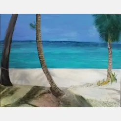 Island Beach Art Beach Palms Original Wall Scene Seascape Painting