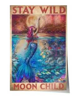 Stay Wild Moon Child Wall Decor Artwork Print Poster Wall Art Print Home Decor Vintage - Satin Portrait Poster