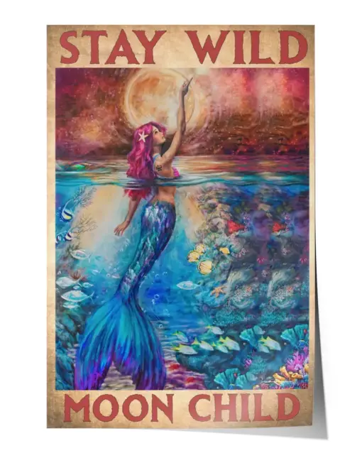 Stay Wild Moon Child Wall Decor Artwork Print Poster Wall Art Print Home Decor Vintage - Satin Portrait Poster
