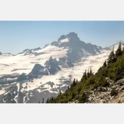 It Rainier Photography Art Print | Vista Of To Rainier Cliffs With Snow And Thick Forest Tree Line