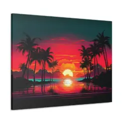 It's Retro Neon Sunset Beach Scene Landscape Canvas Print Vintage Inspired Wall Art