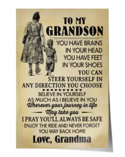 To My Grandson Wall Decor Artwork Print Poster Wall Art Print Home Decor Vintage - Satin Portrait Poster