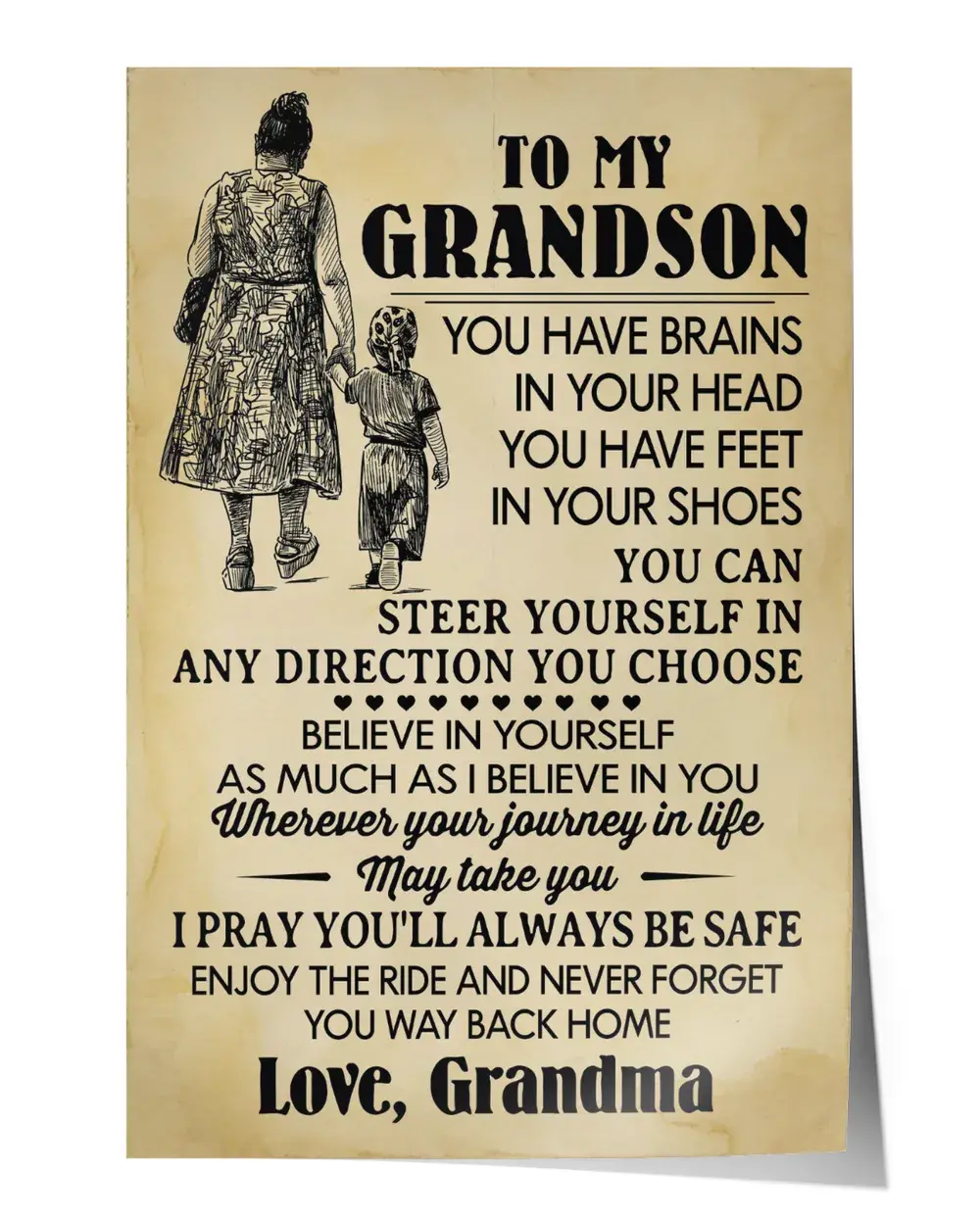 To My Grandson Wall Decor Artwork Print Poster Wall Art Print Home Decor Vintage - Satin Portrait Poster