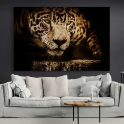 Jaguar Canvas Animal Wall Art Jaguar Wall Art Wild Cat Jaguar Black Background Canvas Dark Art Large Wall Art Black Panther Canvas