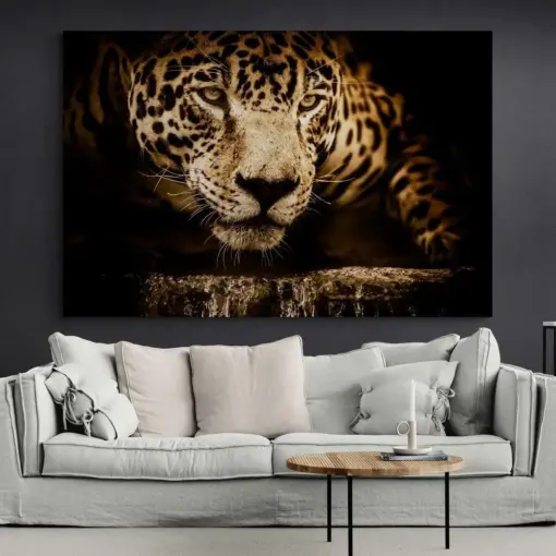 Jaguar Canvas Animal Wall Art Jaguar Wall Art Wild Cat Jaguar Black Background Canvas Dark Art Large Wall Art Black Panther Canvas