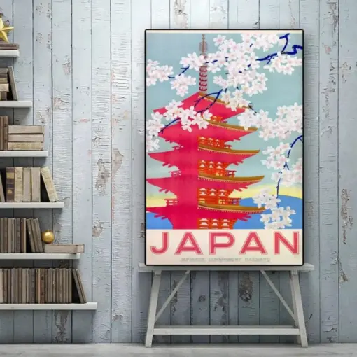 Japan Vintage Japan Travel Poster Vintage Pink Temple Tourism Print Japan Vintage Poster Japan Vintage Wall Art Print Japan Poster