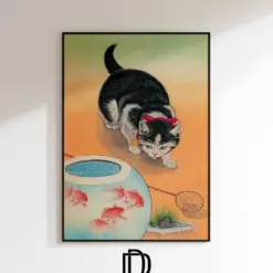 Japanese Cat Drinkable Wall Art Vintage Japanese Nero Woodblock Art Art Home Dorm Decor O'hara Boson Cat Poster