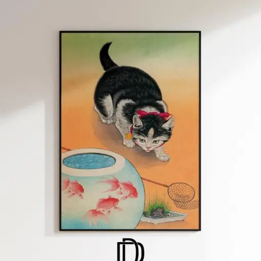 Japanese Cat Drinkable Wall Art Vintage Japanese Nero Woodblock Art Art Home Dorm Decor O'hara Boson Cat Poster