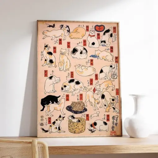 Japanese Cat Poster Cats Japanese Art Poster Animal Art Animal Poster Vintage Print Gift