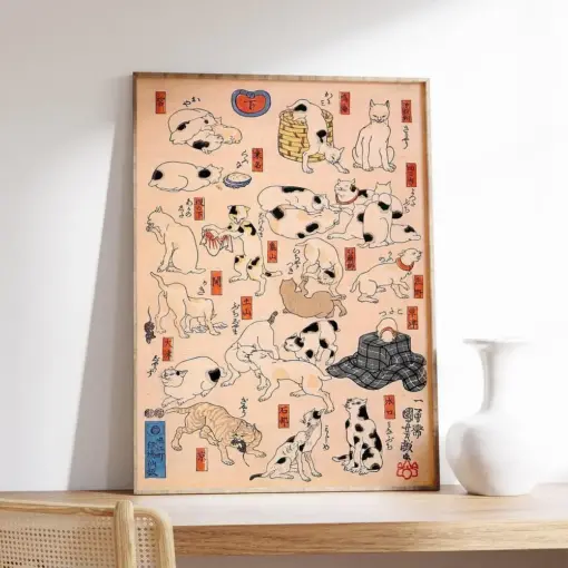 Japanese Cat Poster Cats Japanese Art Poster Animal Art Animal Poster Vintage Print Gift Idea