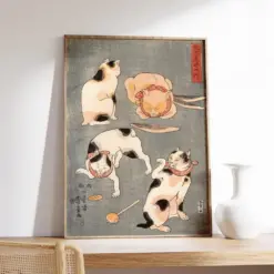 Japanese Cat Poster Four Cats In Different Poses Cat Poster Cat Print Japanese Art Poster Animal Art Print Gift