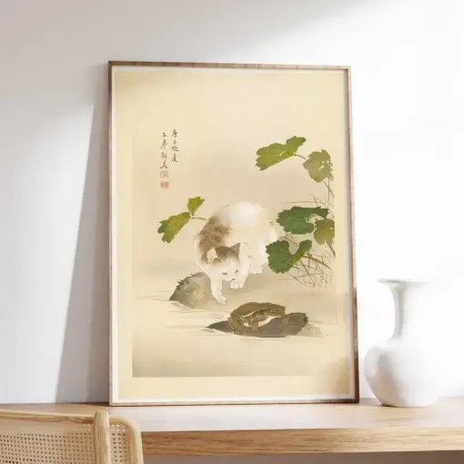 Japanese Cat Poster Japanese Cat Art Print Cat And Frog Animal Wall Art Decor Animal Art Print Cat Lovers Gift Oriental