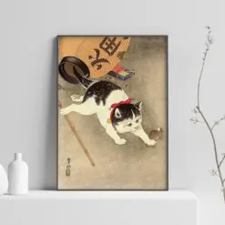 Japanese Cat Poster Japanese Cat Art Print Cat And Mouse Animal Wall Art Decor Animal Art Print Cat Lovers Gift Oriental