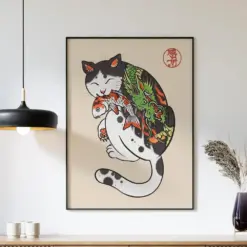 Japanese Cat Poster Japanese Cat Art Print Cat Tattoo Animal Wall Art Decor Animal Art Print Cat Lovers Gift Oriental Art