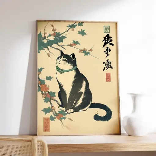 Japanese Cat Poster Vintage Japanese Cat Art Print Cute Cat Art Animal Wall Art Decor Animal Art Print Cat Lovers Gift Oriental Art