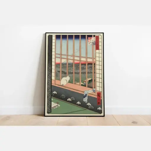 Japanese Cat Poster Vintage Print Asian Art Famous Japanese Artist Painting Mountain Fuji Poster Traditional Japanese Art Room Decor