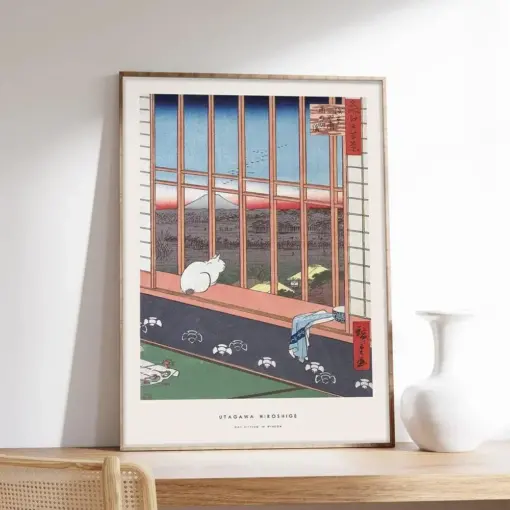 Japanese Print Cat Poster Japan Hiroshi Poster Cat Sitting At The Window Art Print On Museum Quality Paper