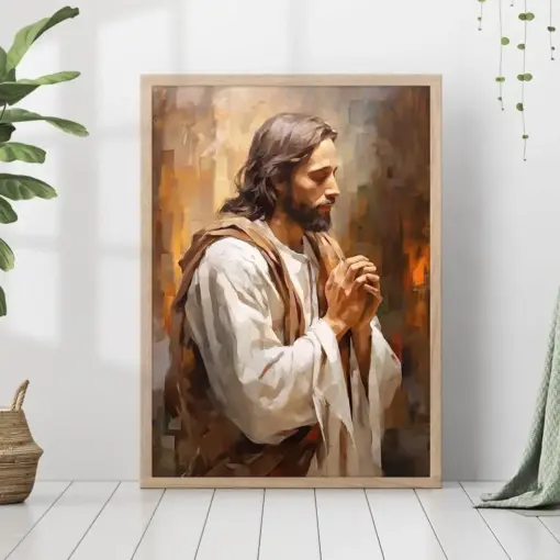 Jesus Christ Praying Holy Painting Poster God Peace Print Wall Art Gift Trendy Living Room Home Decor Framed Canvas Christian Nursery Decor