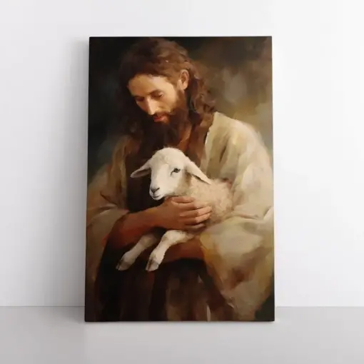 Jesus Christ The Good Shepherd Vintage Oil Painting Print On Framed Canvas Wall Art Christian Decor God Bible Faith Church First Communion