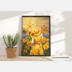 Jesus Hand Beautiful Girl Sunflower Field Cross Wall Art Christian Wall Art Decor Religious Canvas Prints New House Gift