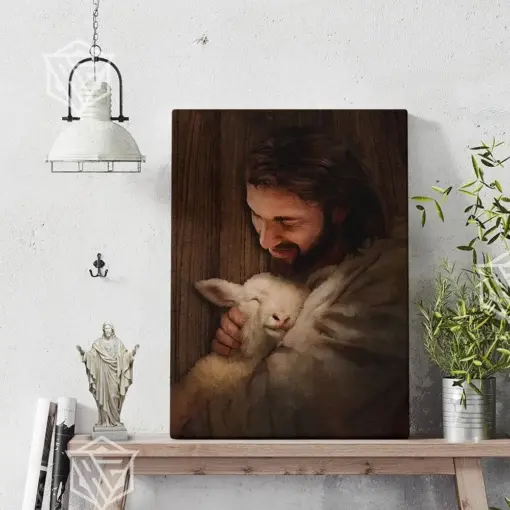 Jesus Holding Lamb Canvas God Wall Art Christian Home Decor Jesus Lost Lamb Painting Art God Religious Gift Lamb Of God Jesus Sheep