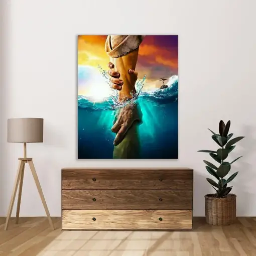 Jesus Reaching Into Water Hand Of God Jesus Wall Art God Art Canvas Jesus Canvas Jesus Christ Painting Christian Wall Art Jesus Art